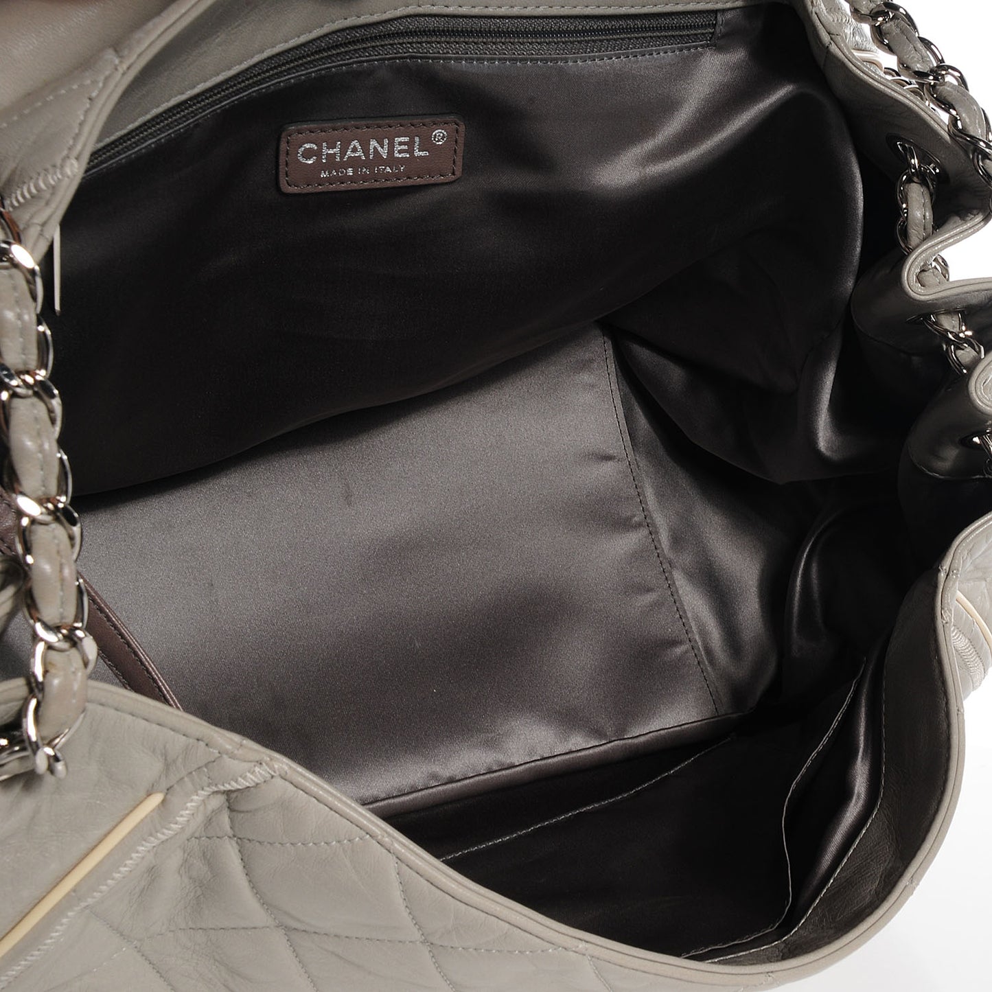 Lambskin Large East West Accordion Flap Light Grey