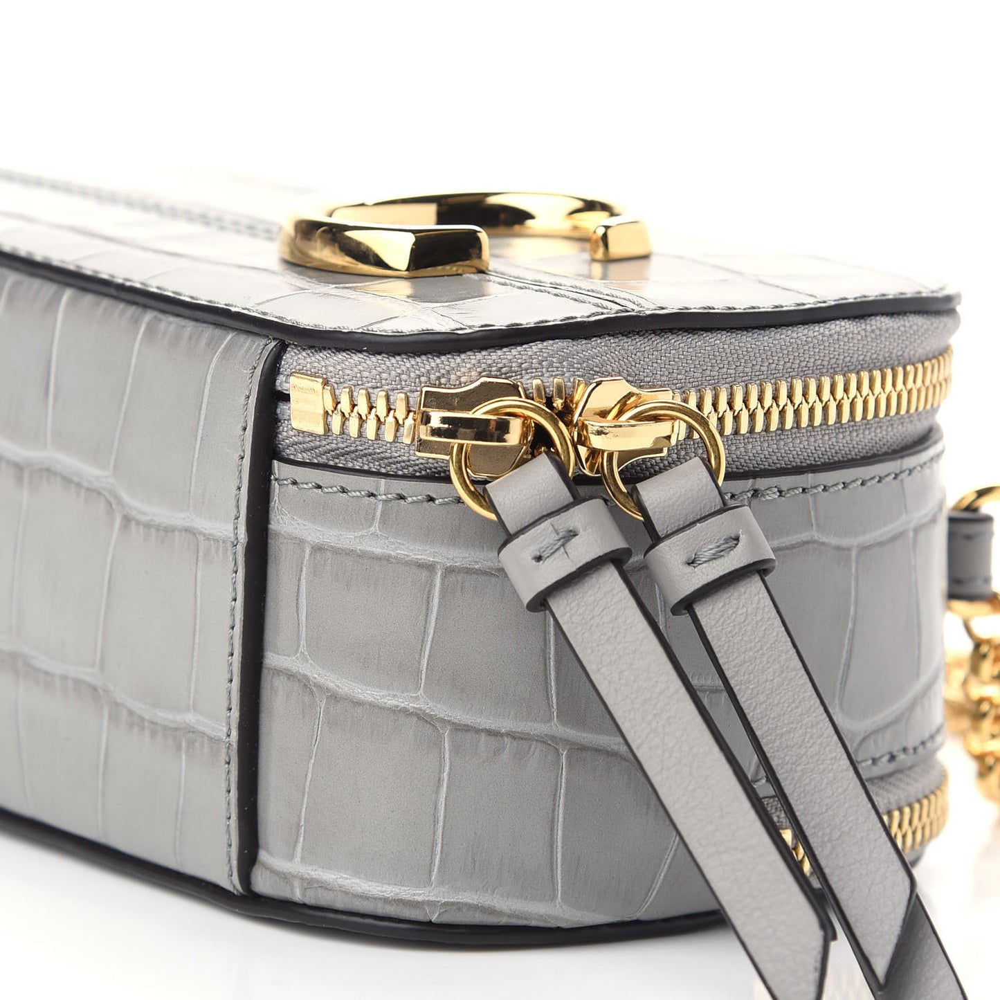 Calfskin Crocodile Embossed Mini C Vanity Bag Stormy Grey
