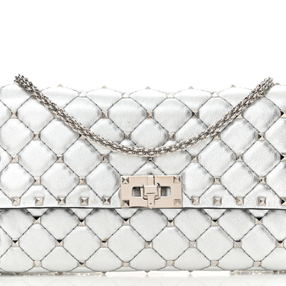 Valentino Garavani Metallic Lambskin Rockstud Spike Wallet on Chain Silver 7 of 11
