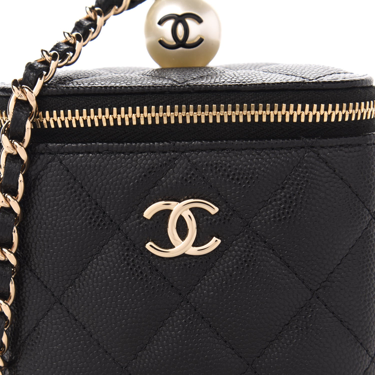 Chanel Caviar Quilted Mini Pearl On Top Vanity Case With Chain Black 10 of 11