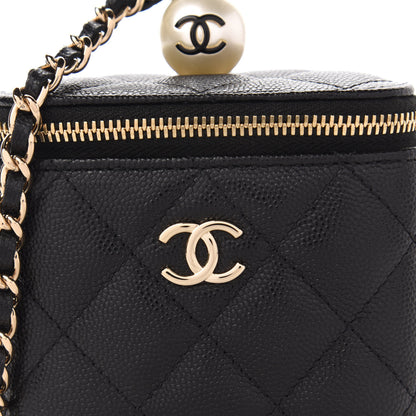 Chanel Caviar Quilted Mini Pearl On Top Vanity Case With Chain Black 10 of 11
