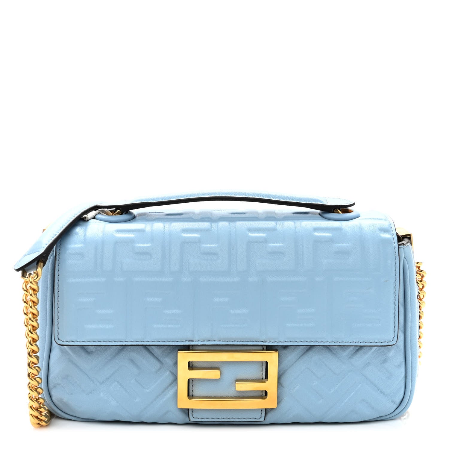 Fendi Nappa Small FF Embossed Midi Chain Baguette Azzurro Baby 1 of 9