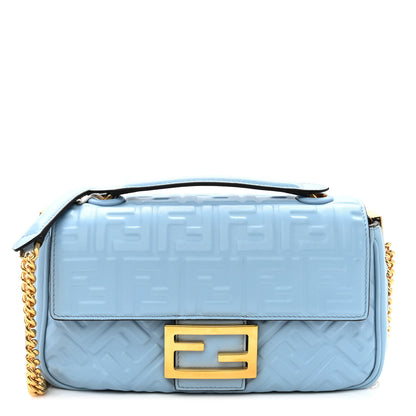 Fendi Nappa Small FF Embossed Midi Chain Baguette Azzurro Baby 1 of 9