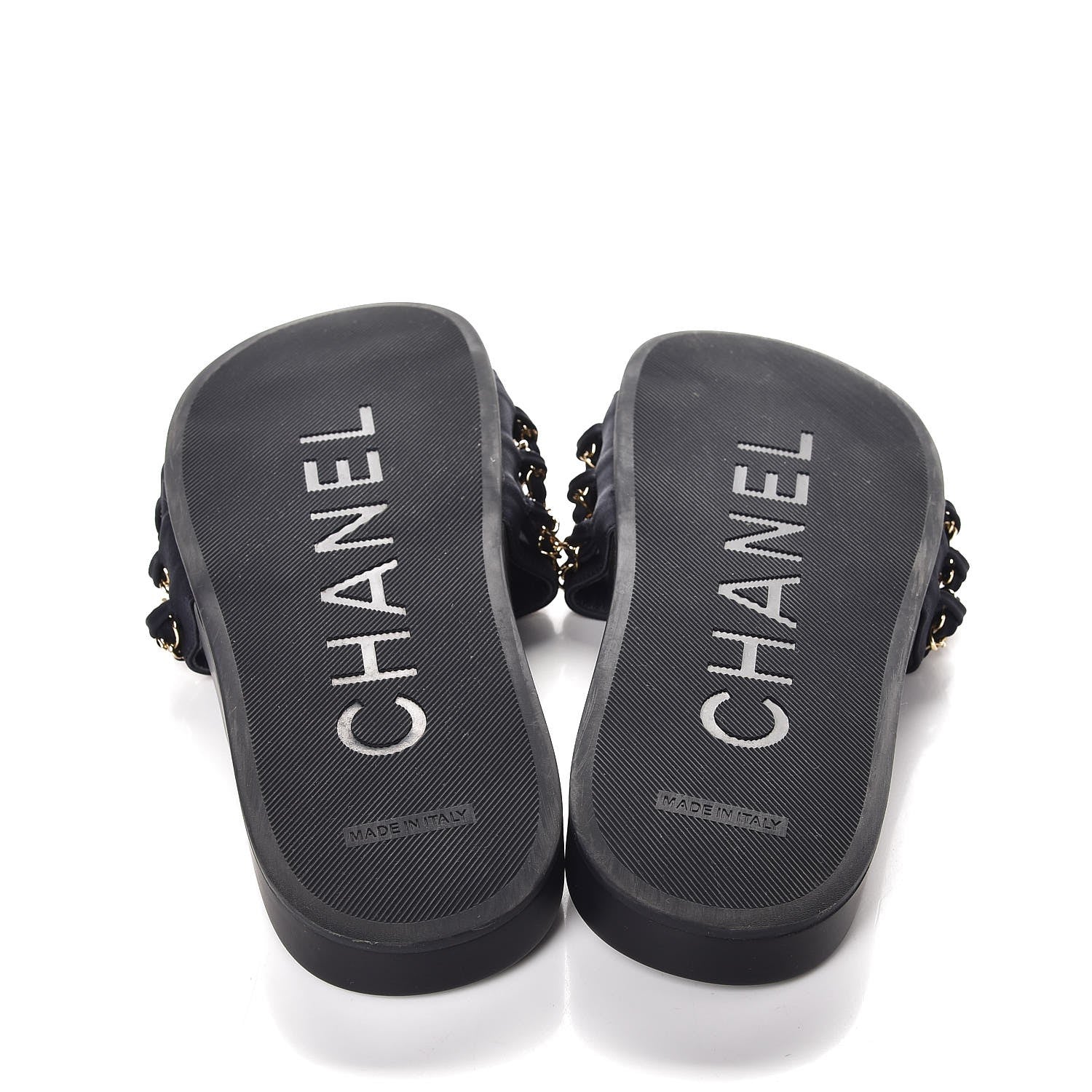 Chanel Lambskin Canvas Chain Flat Sandals 39 Marine 7 of 11