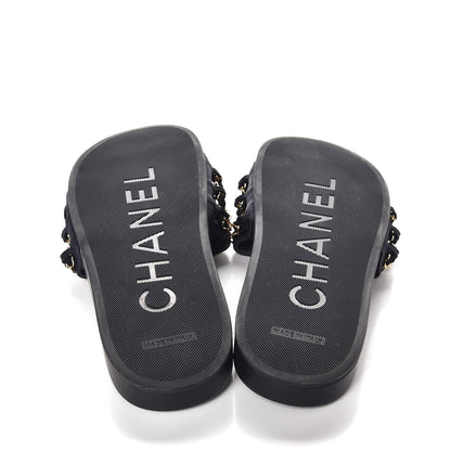 Chanel Lambskin Canvas Chain Flat Sandals 39 Marine 7 of 11