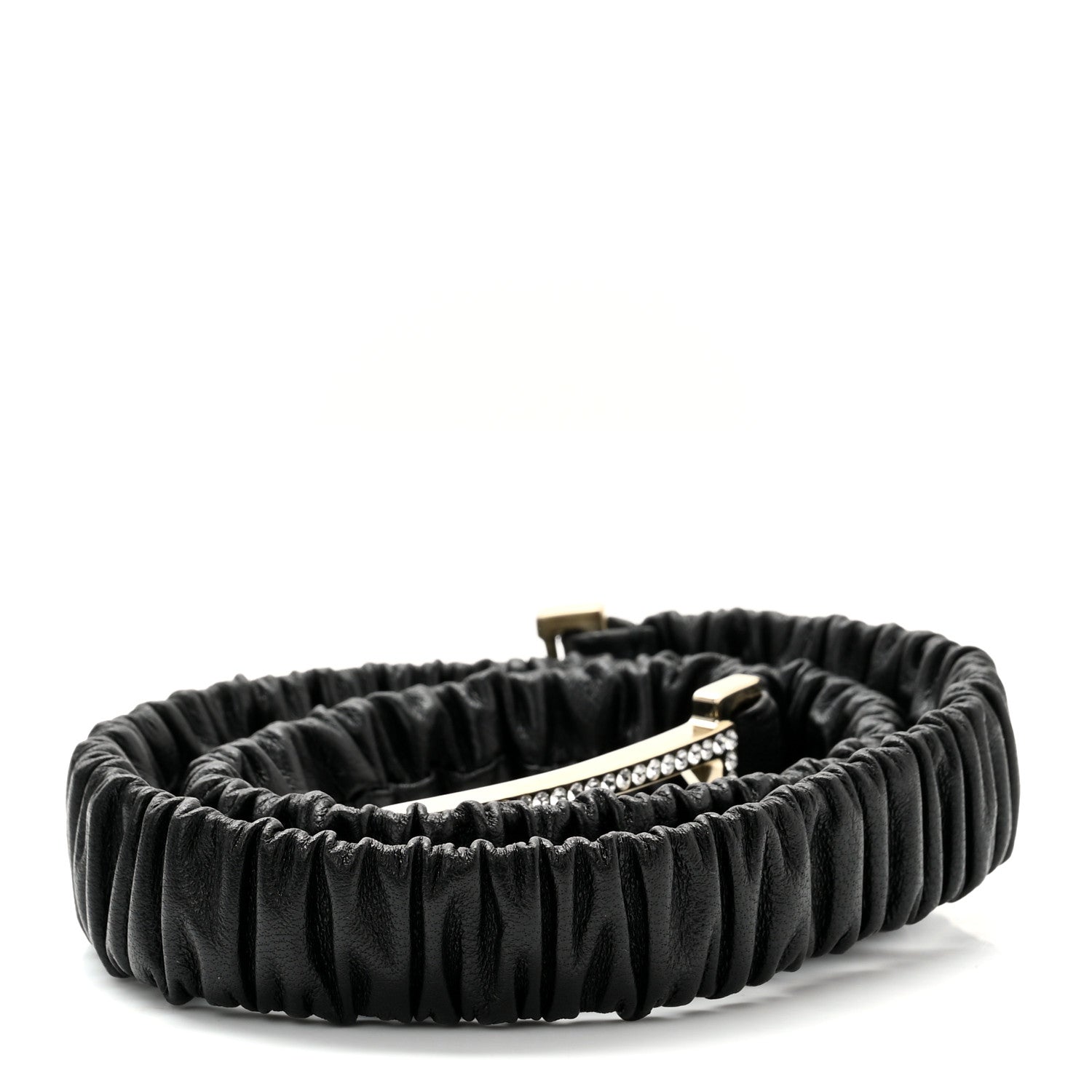 Chanel Lambskin Crystal Logo Belt 75 30 Black Gold 2 of 5