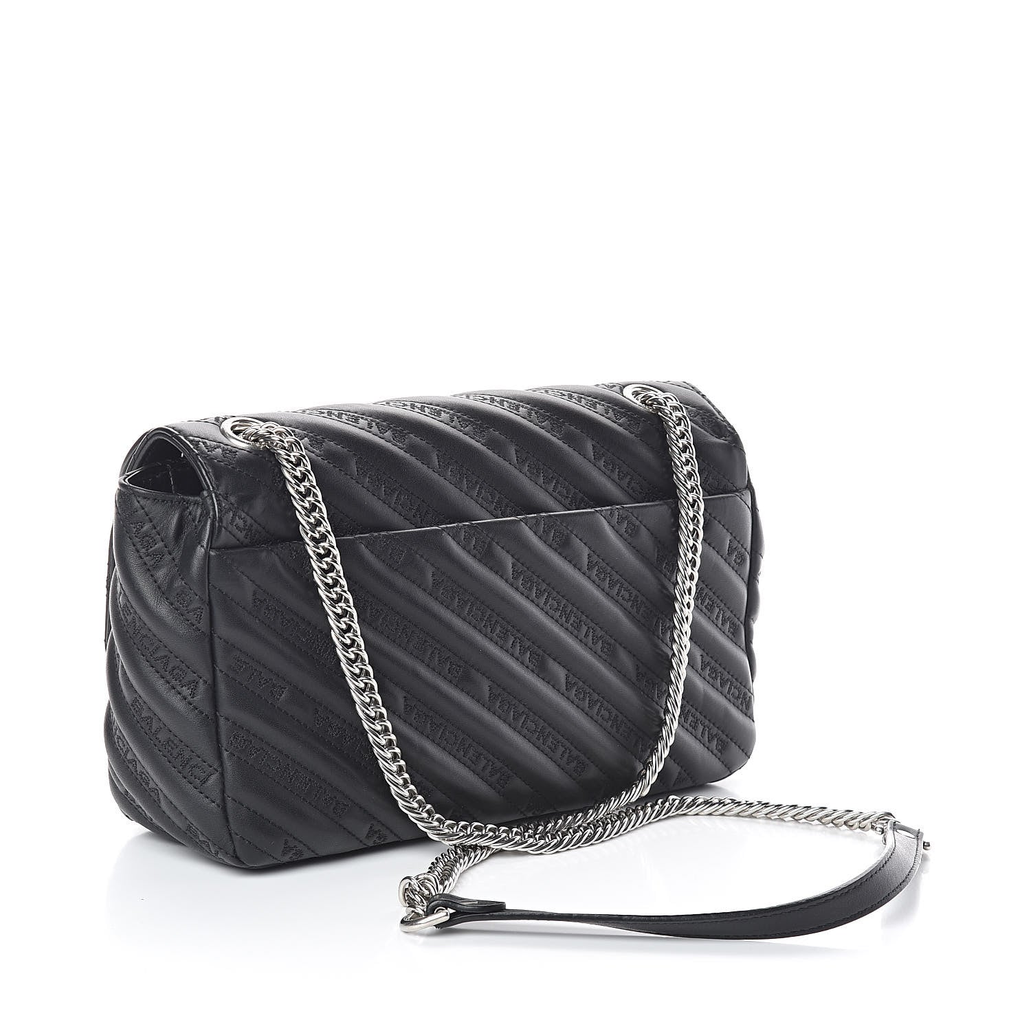 Balenciaga Calfskin Charms Logo Matelasse M BB Round Shoulder Bag Black 3 of 8