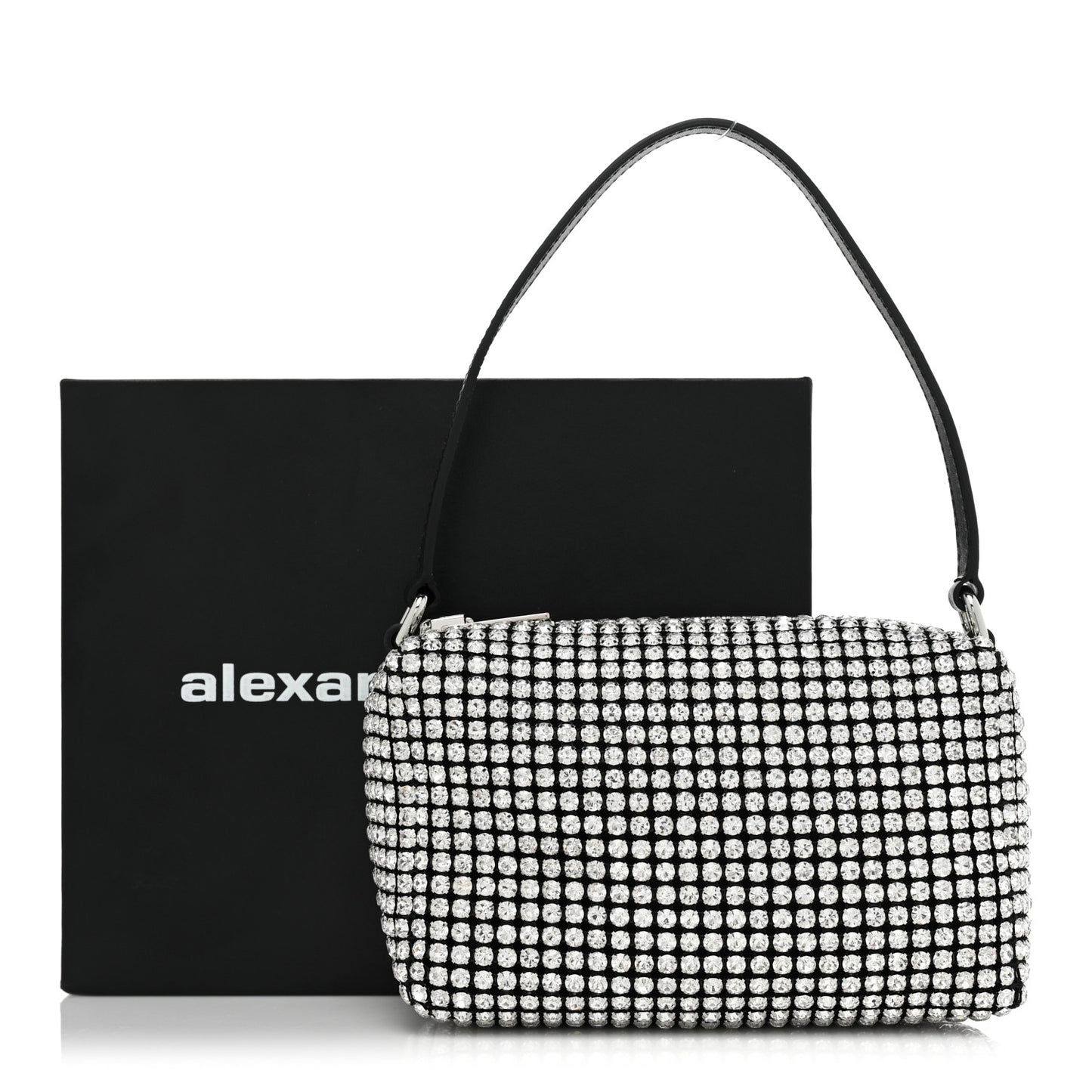 Mesh Crystal Rhinestone Mini Heiress Pouch Black Silver