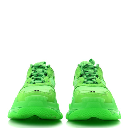 Balenciaga Fabric Mesh Clear Sole Womens Triple S Sneakers 38 Fluo Green 2 of 8