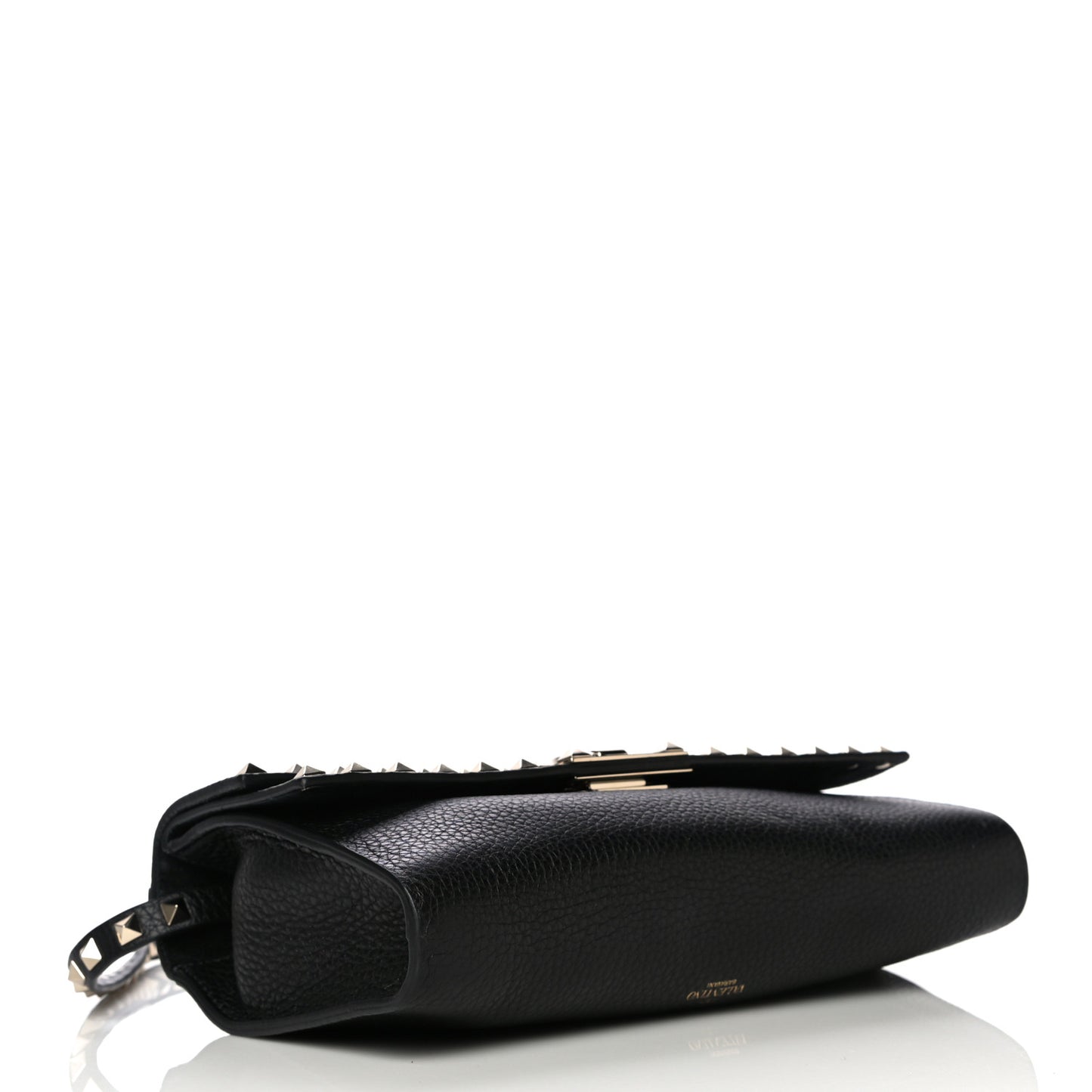 Grainy Calfskin Rockstud Double Flap Crossbody Bag Black
