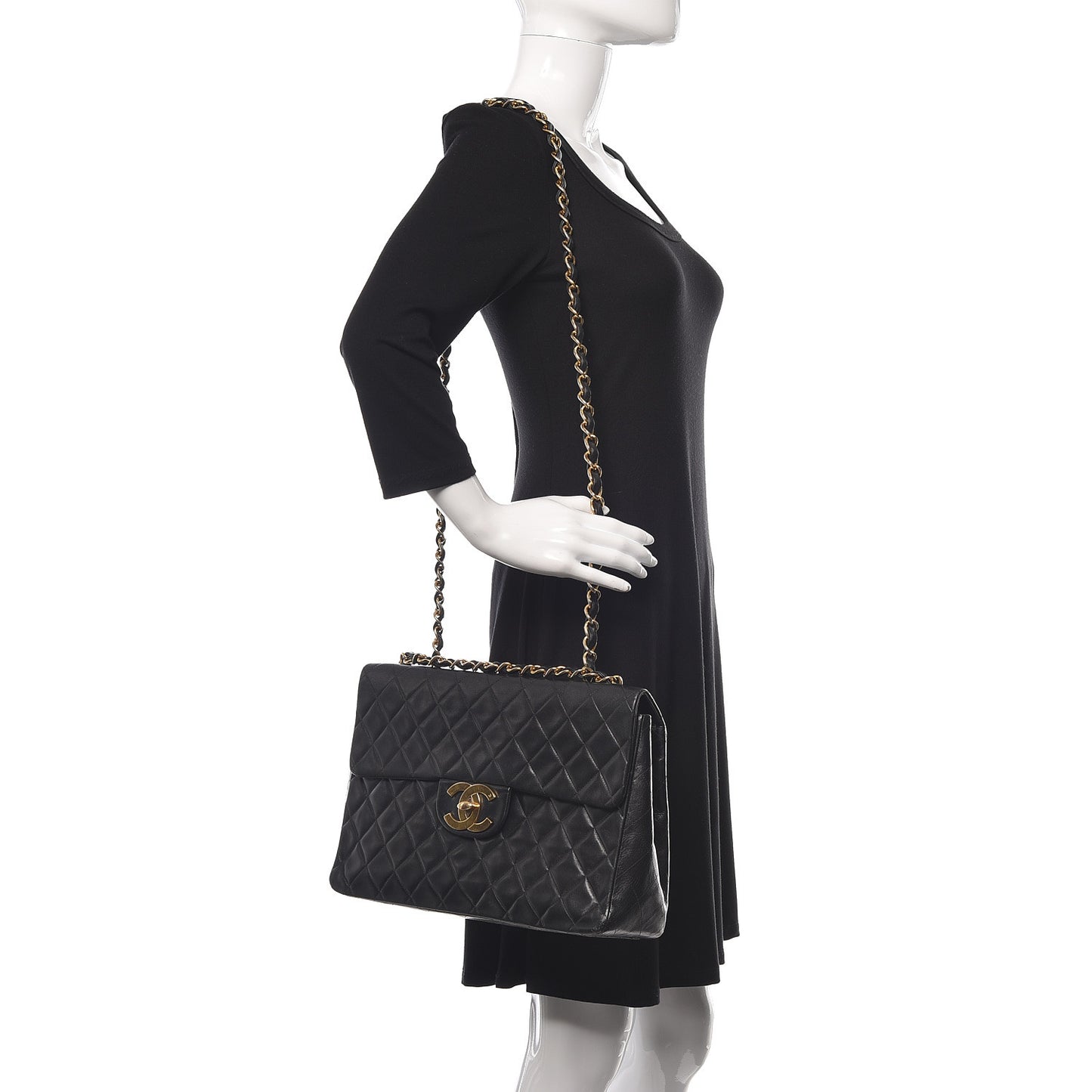 Lambskin Quilted XL Jumbo Single Flap Black