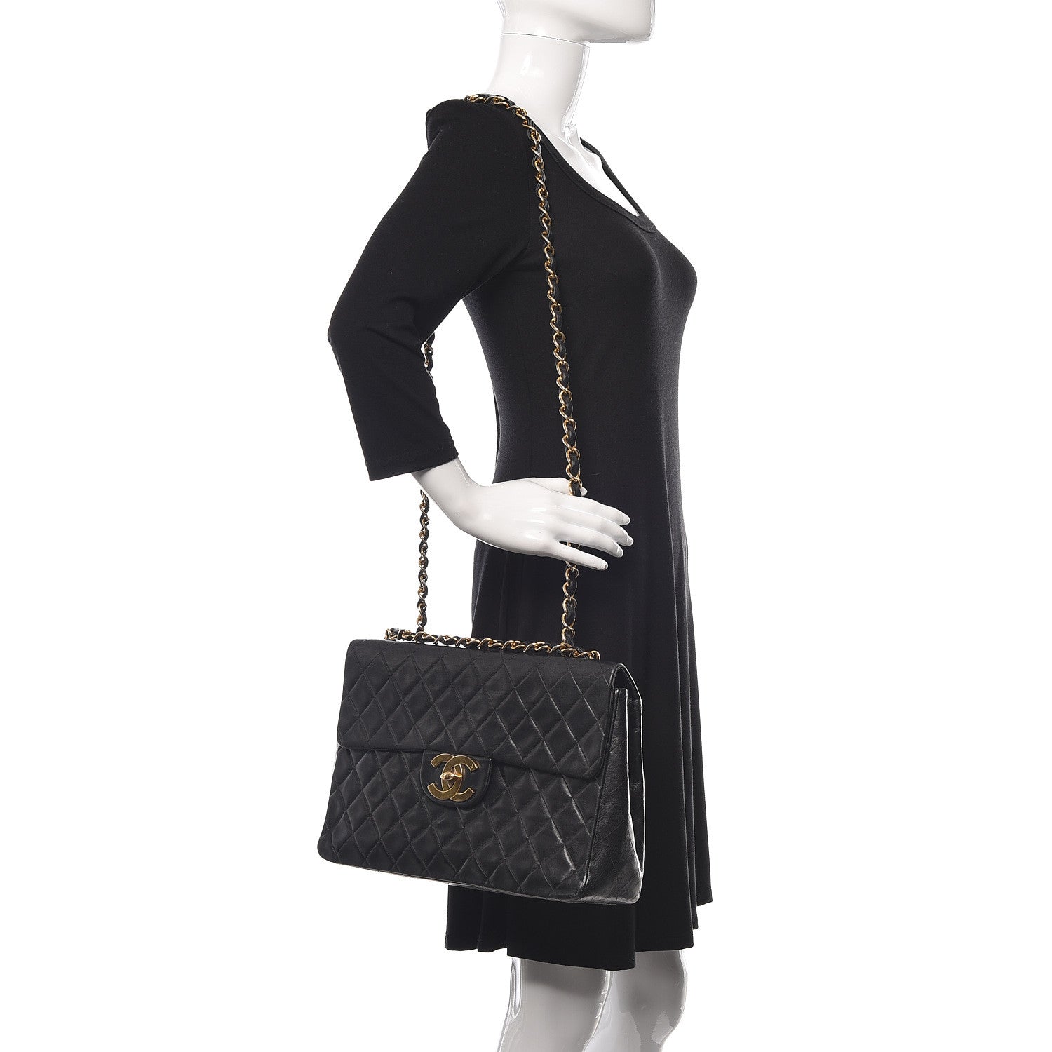 Chanel Lambskin Quilted XL Jumbo Single Flap Black 2 of 20