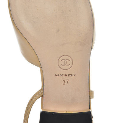 Chanel Lambskin Grosgrain Cap Toe CC Slingback Sandals 36 Beige Black 8 of 11