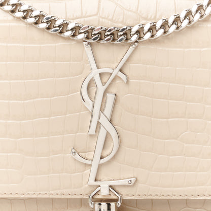 Saint Laurent Calfskin Crocodile Embossed Small Classic Monogram Kate Tassel Satchel Nude Powder 9 of 12