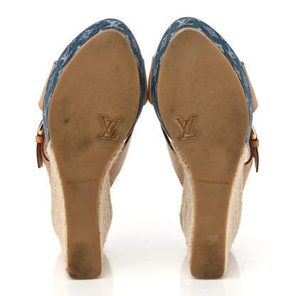 Louis Vuitton Vachetta Denim Juan Les Pins Espadrille Wedge Heels 38.5 Blue 5 of 10