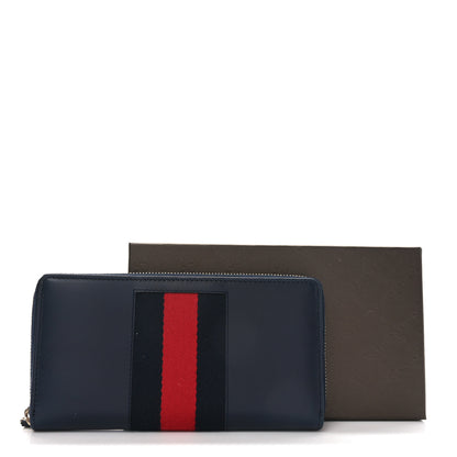 Gucci Calfskin Web Zip Around Wallet Navy 8 of 8