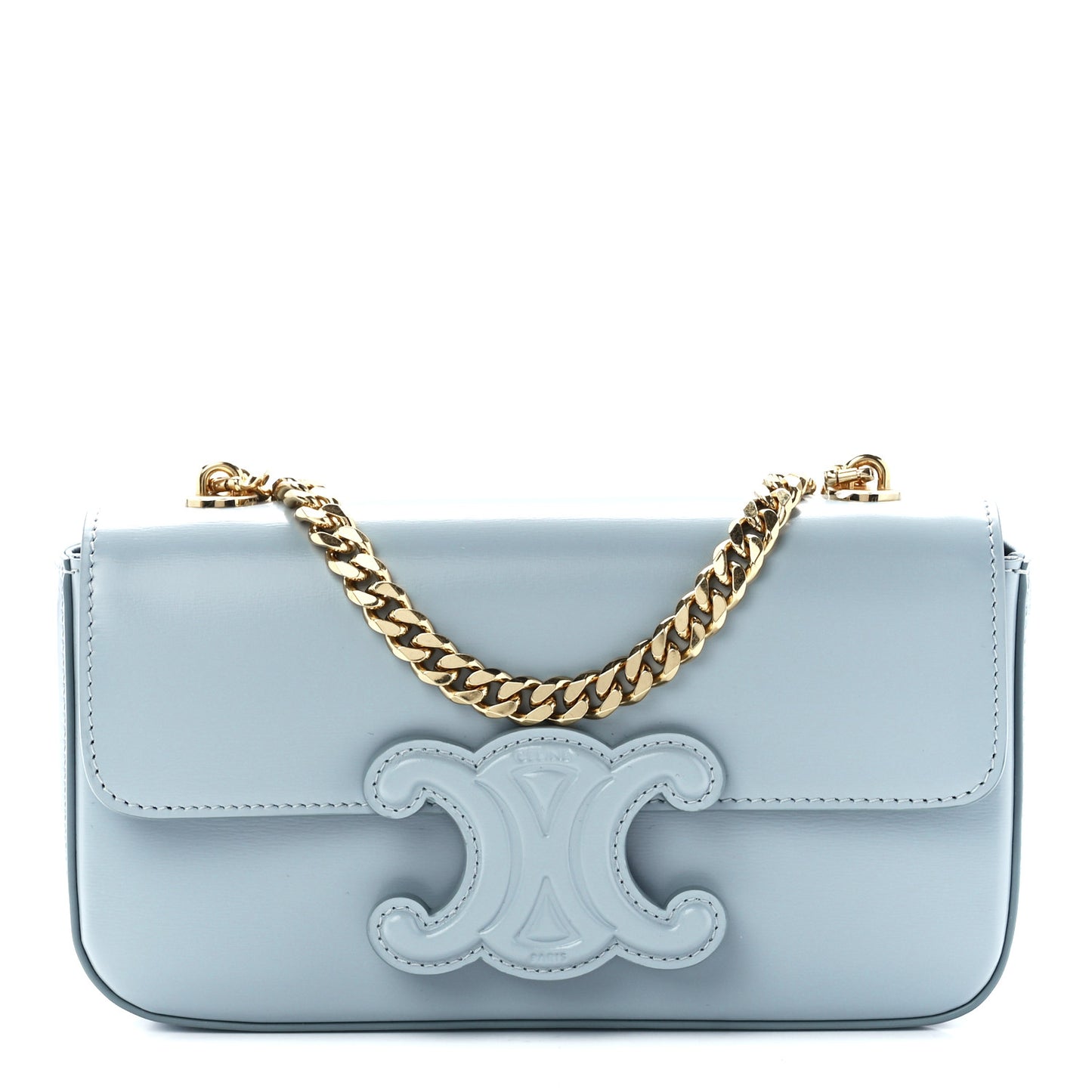Shiny Calfskin Cuir Triomphe Chain Shoulder Bag Ice Blue