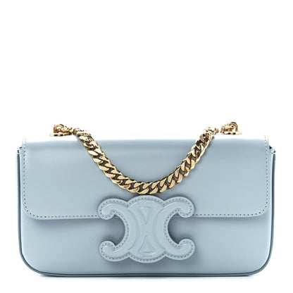 Celine Shiny Calfskin Cuir Triomphe Chain Shoulder Bag Ice Blue 1 of 12