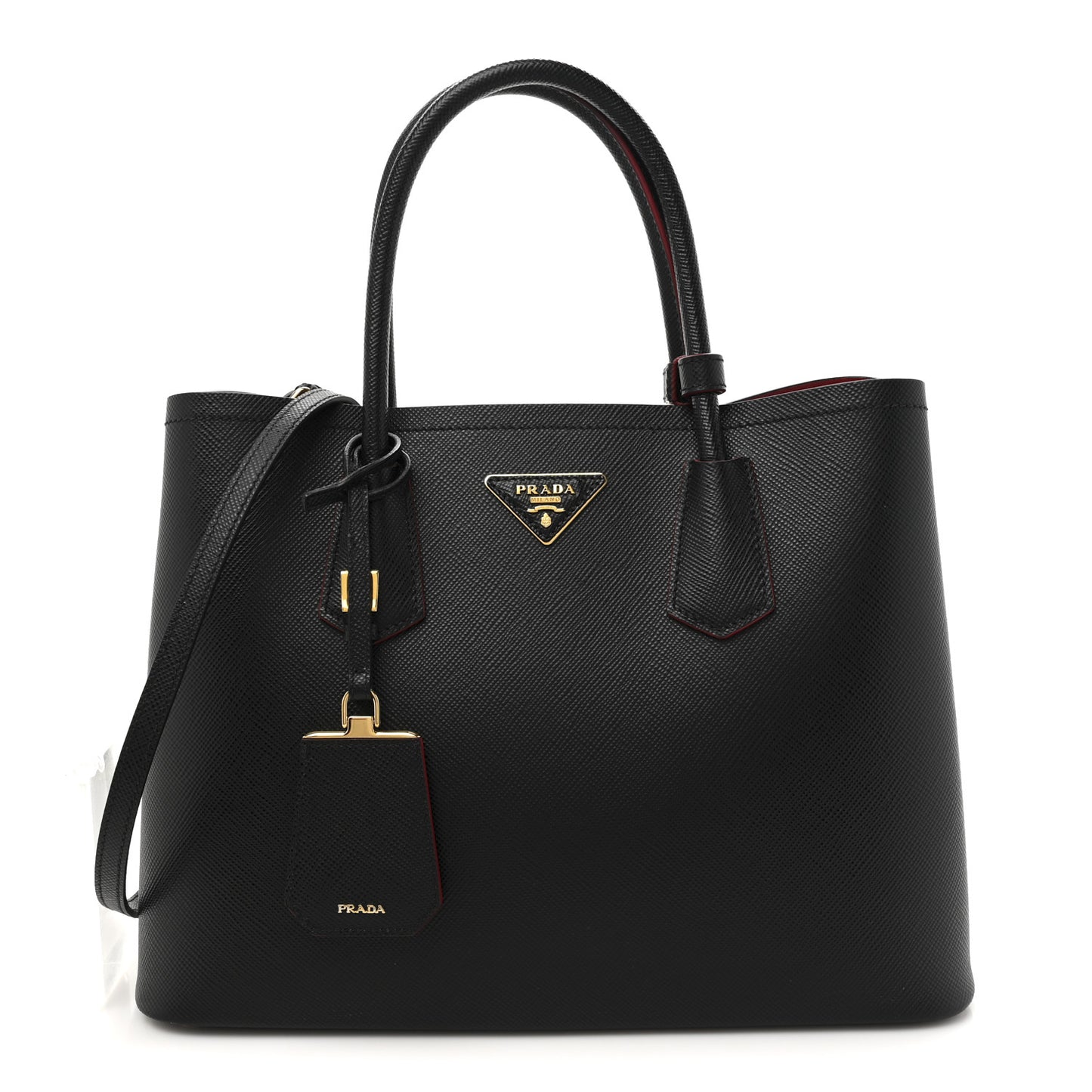 Saffiano Cuir Medium Double Bag Black Fuoco