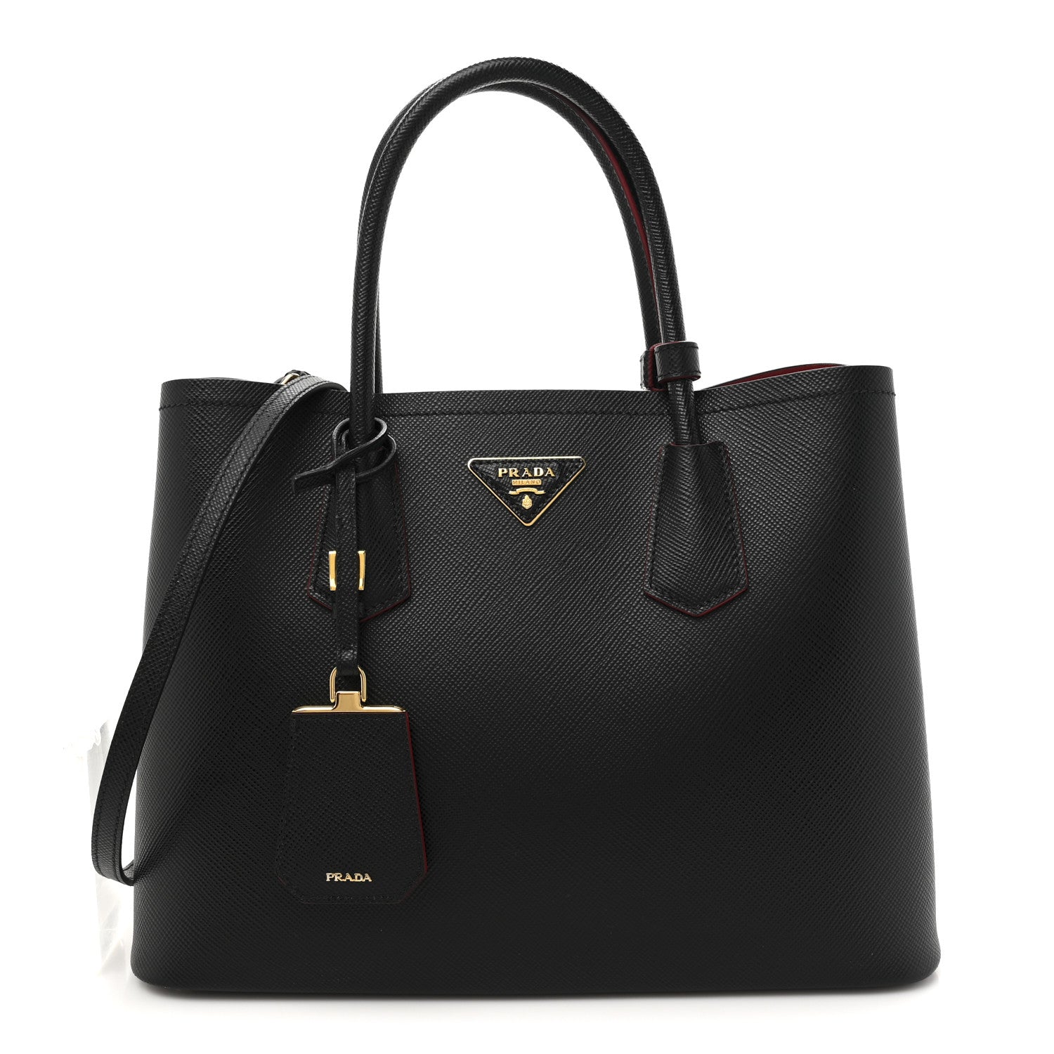 Prada Saffiano Cuir Medium Double Bag Black Fuoco 1 of 13