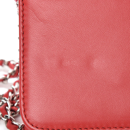Chanel Lambskin Chevron Quilted Studded Wallet On Chain WOC Light Red 12 of 15