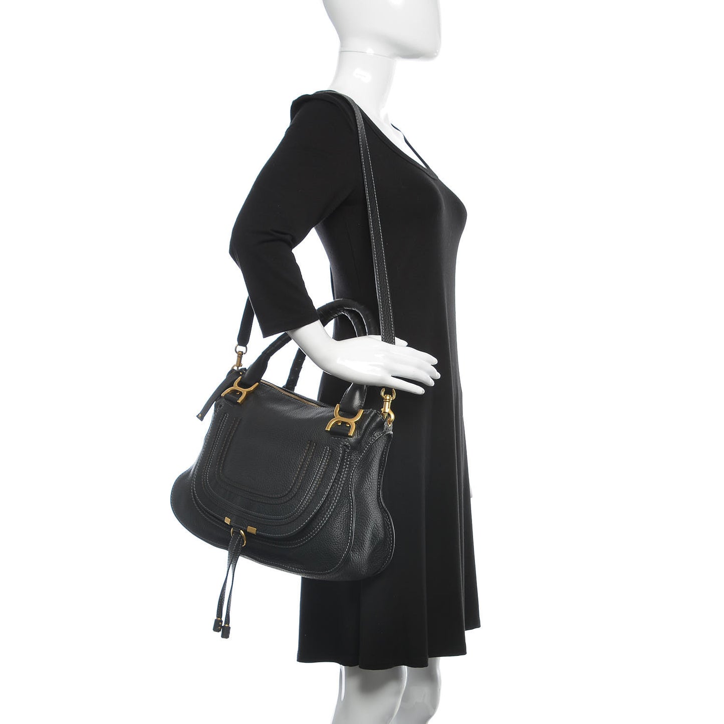 Calfskin Medium Marcie Satchel Black
