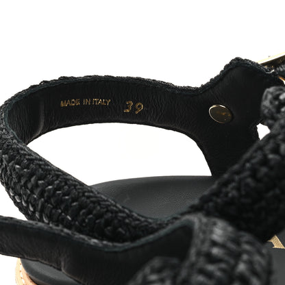 Prada Raffia Cork Metal Triangle Logo Crochet Fisherman Platform 75mm Sandals 39 Black 9 of 10