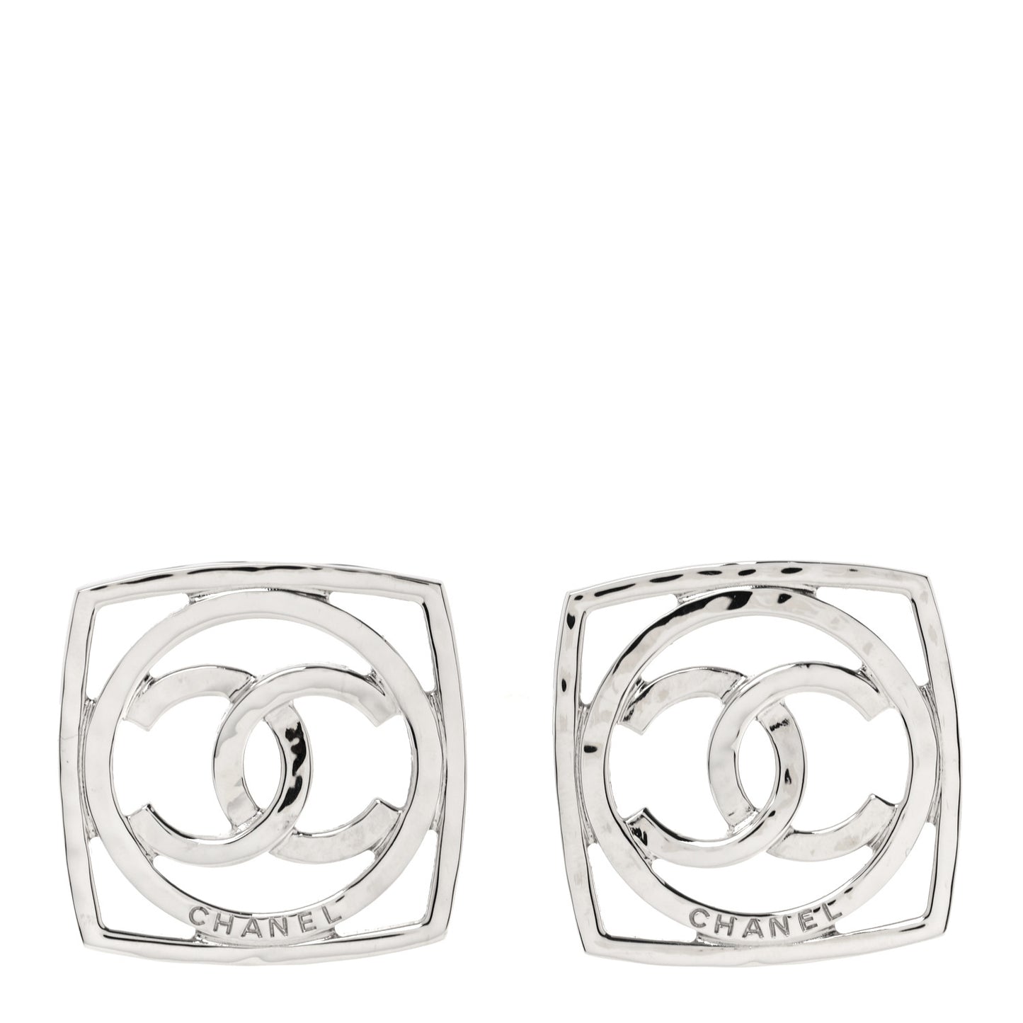 Metal Square CC Earrings Silver