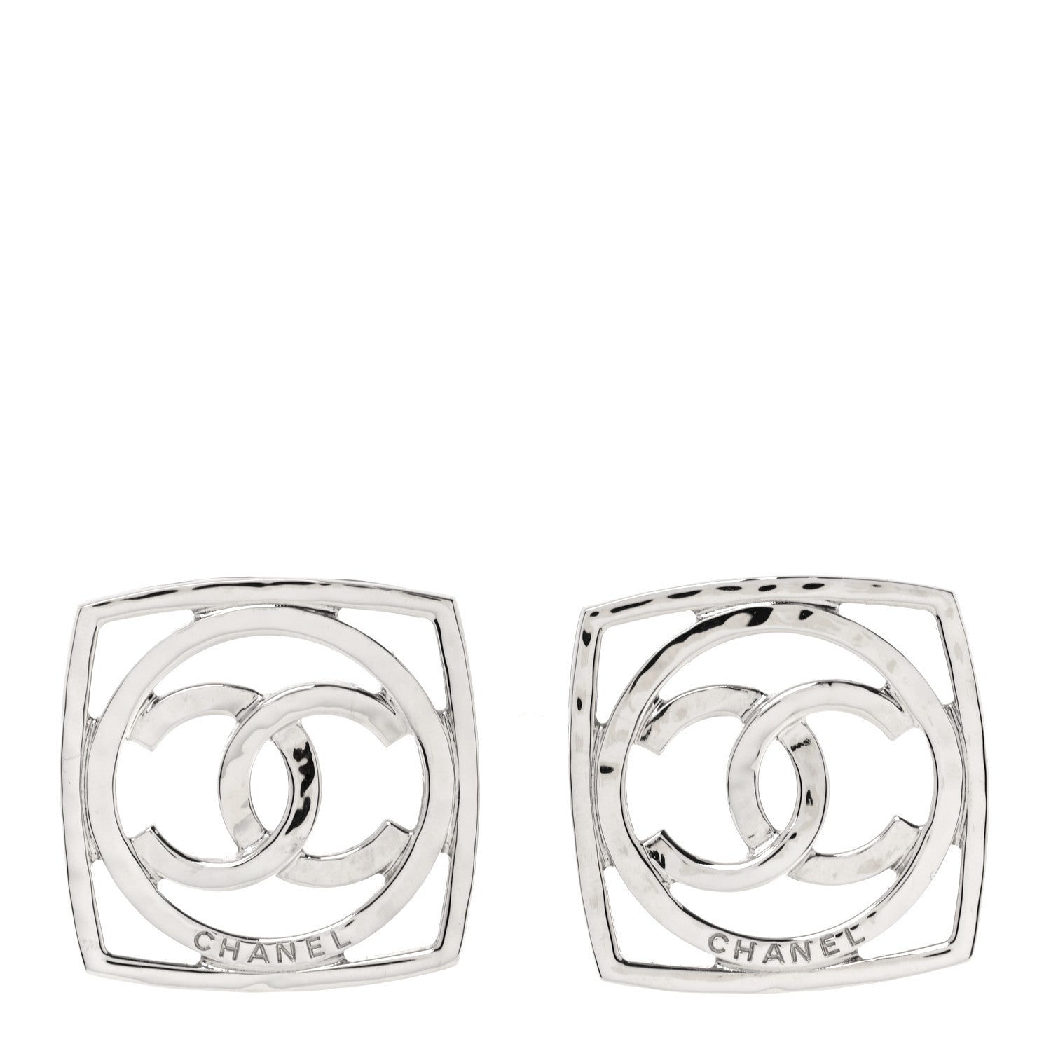Chanel Metal Square CC Earrings Silver 1 of 5