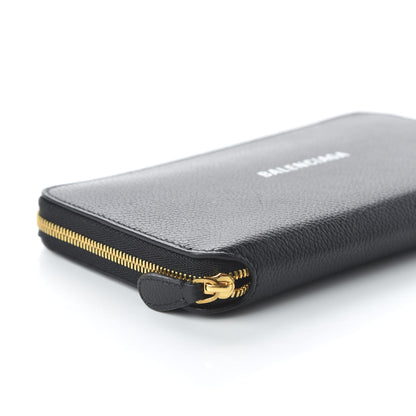 Balenciaga Calfskin Logo Everyday Continental Zip Around Wallet Black 6 of 9