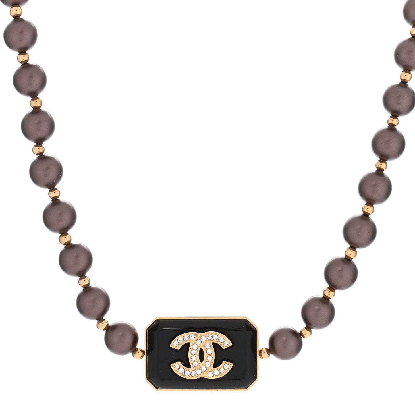 Pearl Crystal CC Choker Necklace Brown Gold