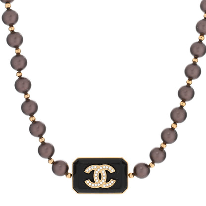 Chanel Pearl Crystal CC Choker Necklace Brown Gold 1 of 5