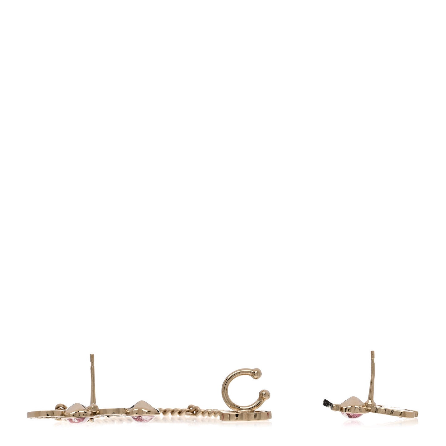 Metal Strass I Love Coco Heart Chain Climber Earrings Gold Pink