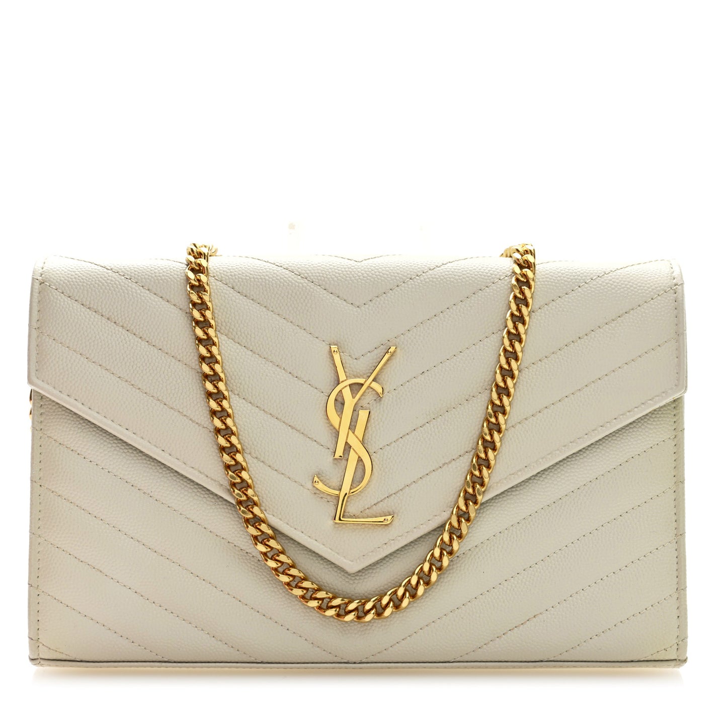 Grain De Poudre Matelasse Chevron Monogram Chain Wallet Crema Soft
