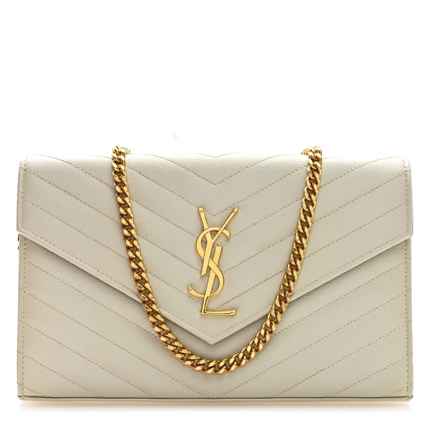 Saint Laurent Grain De Poudre Matelasse Chevron Monogram Chain Wallet Crema Soft 1 of 8