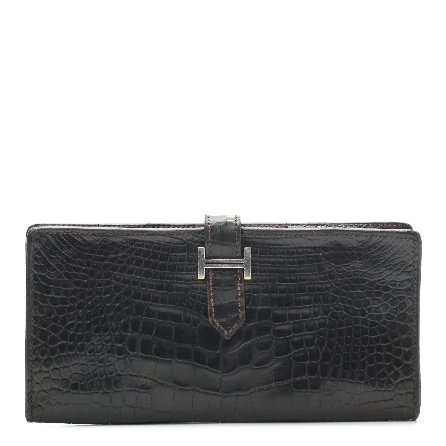 Hermes Matte Alligator Bearn Wallet Chocolate 1 of 6