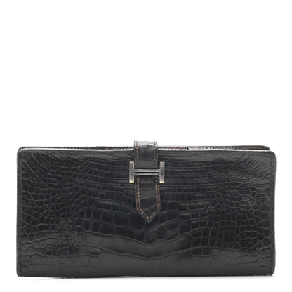 Hermes Matte Alligator Bearn Wallet Chocolate 1 of 6