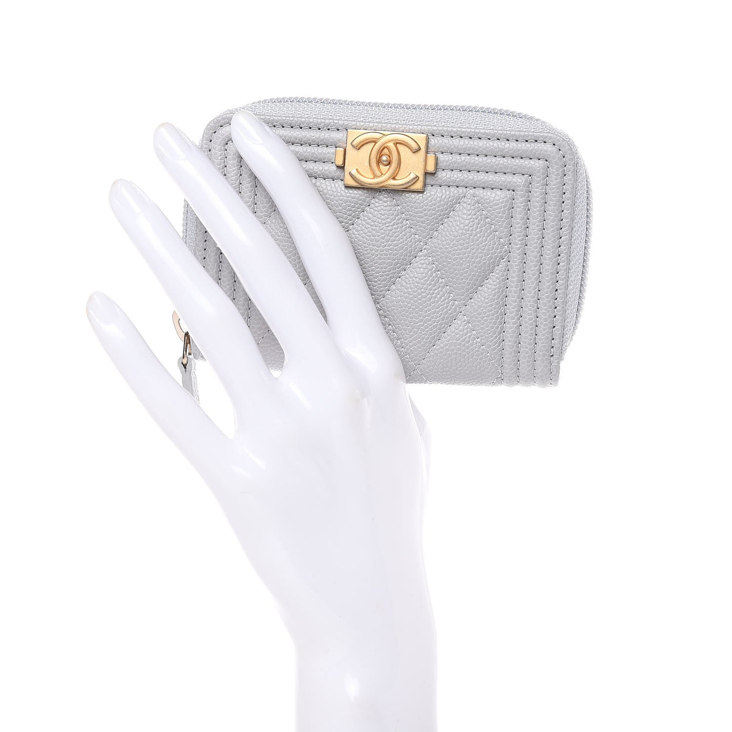 Caviar Quilted Boy Zip Around Coin Purse Wallet Grey