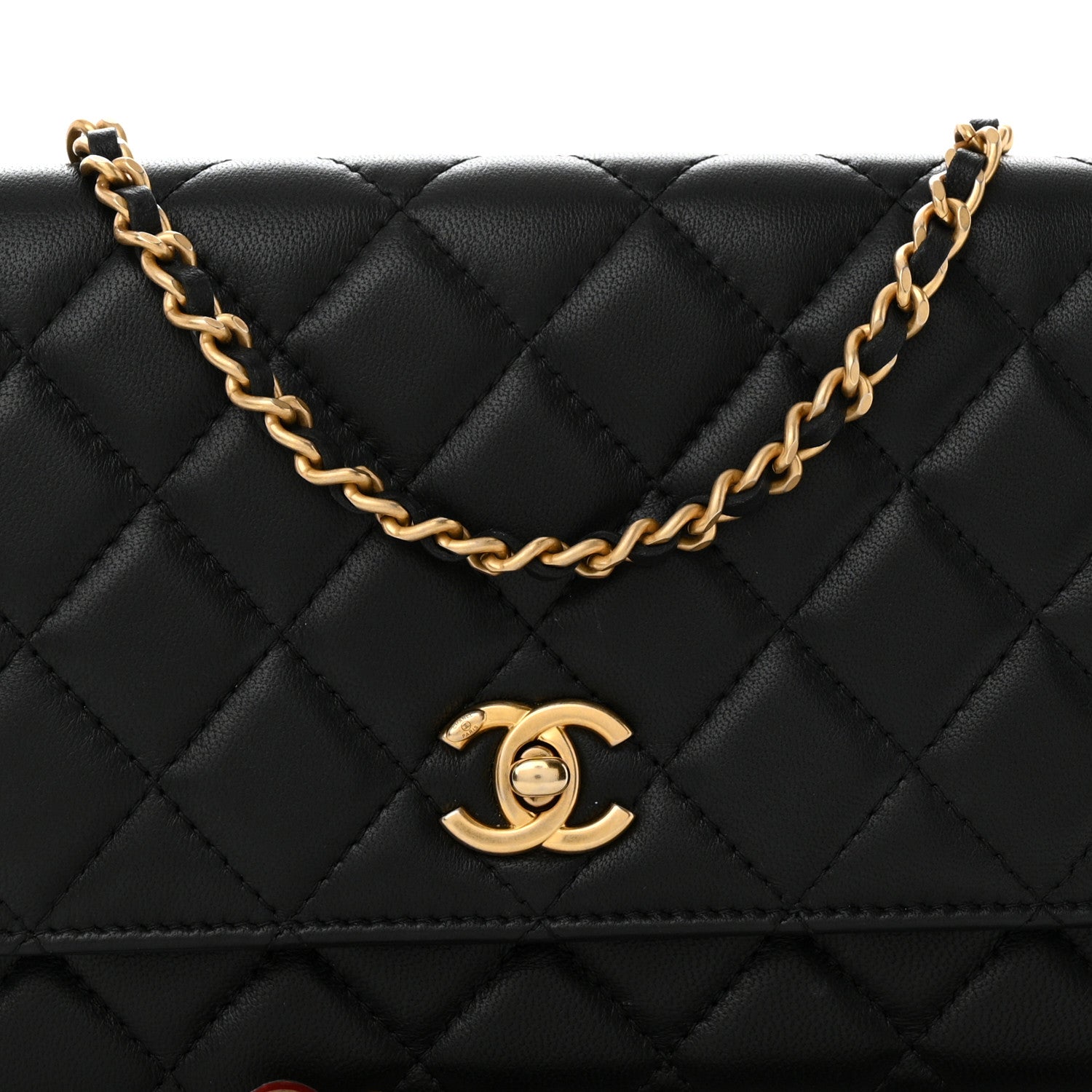 Chanel Lambskin Quilted CC Pearl Crush Wallet on Chain WOC Black 8 of 11