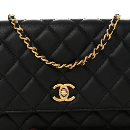 Chanel Lambskin Quilted CC Pearl Crush Wallet on Chain WOC Black 8 of 11