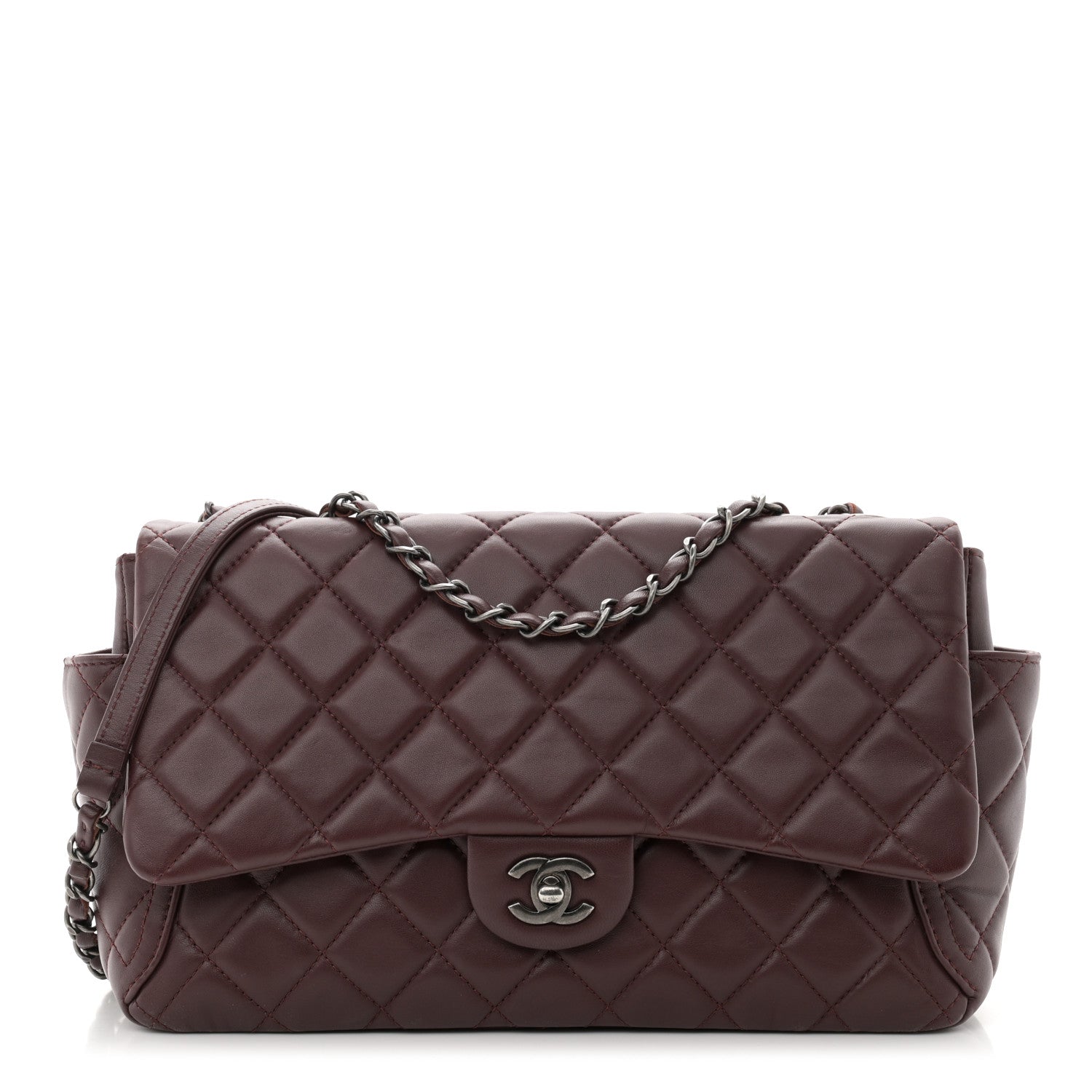 Chanel Lambskin Quilted Large Around Pockets Flap Burgundy 1 of 10