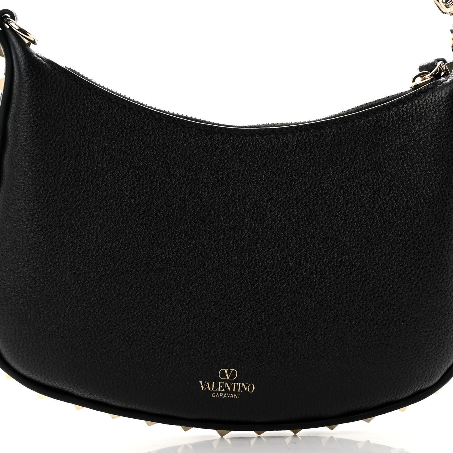 Grainy Calfskin Mini Rockstud Hobo Black