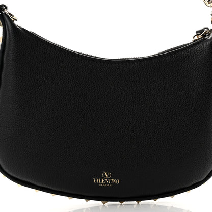 Valentino Garavani Grainy Calfskin Mini Rockstud Hobo Black 7 of 9