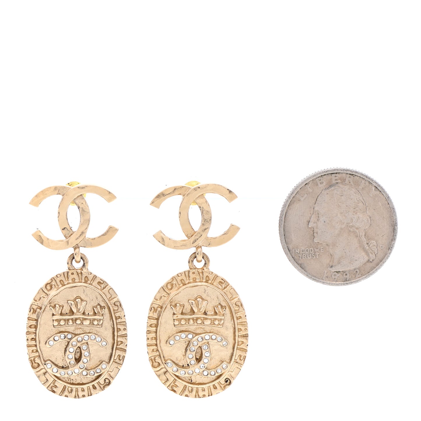 Crystal CC Medallion Drop Earrings Gold