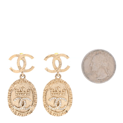 Chanel Crystal CC Medallion Drop Earrings Gold 2 of 5