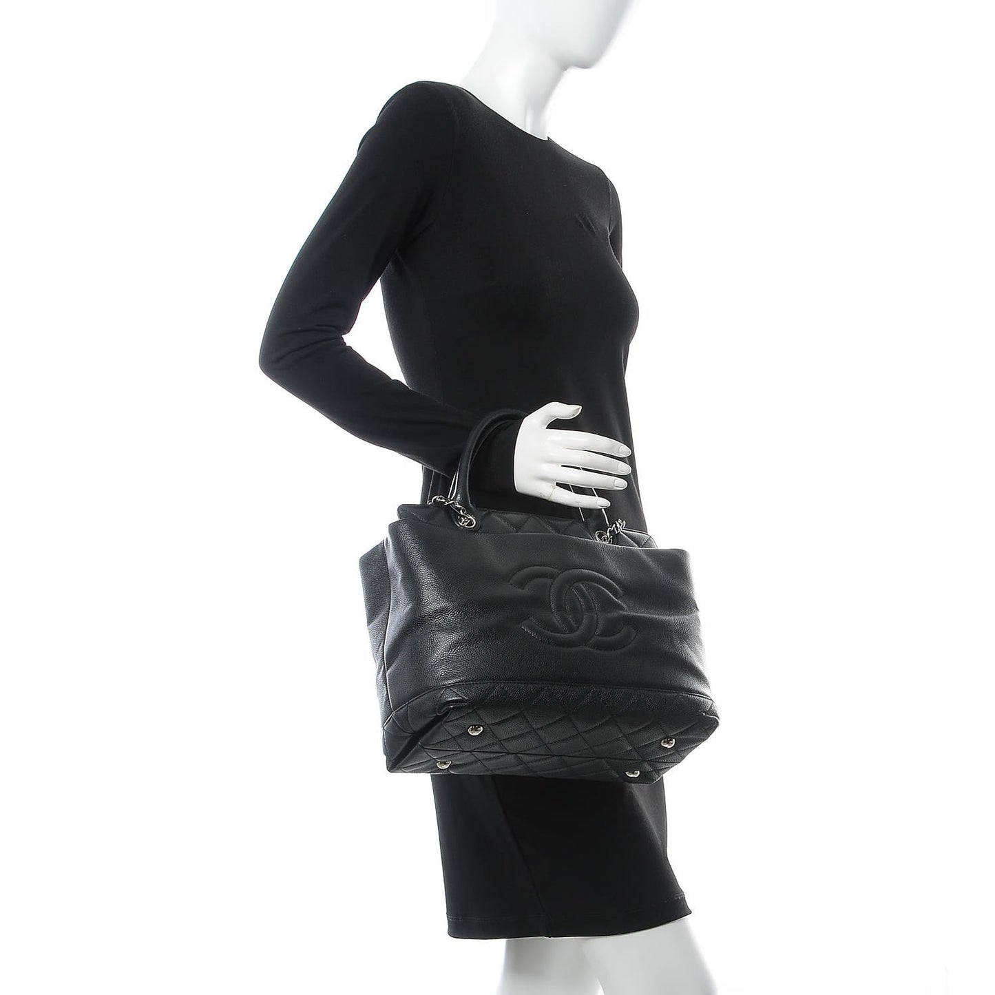 Soft Caviar CC Medium Top Handle Tote Black