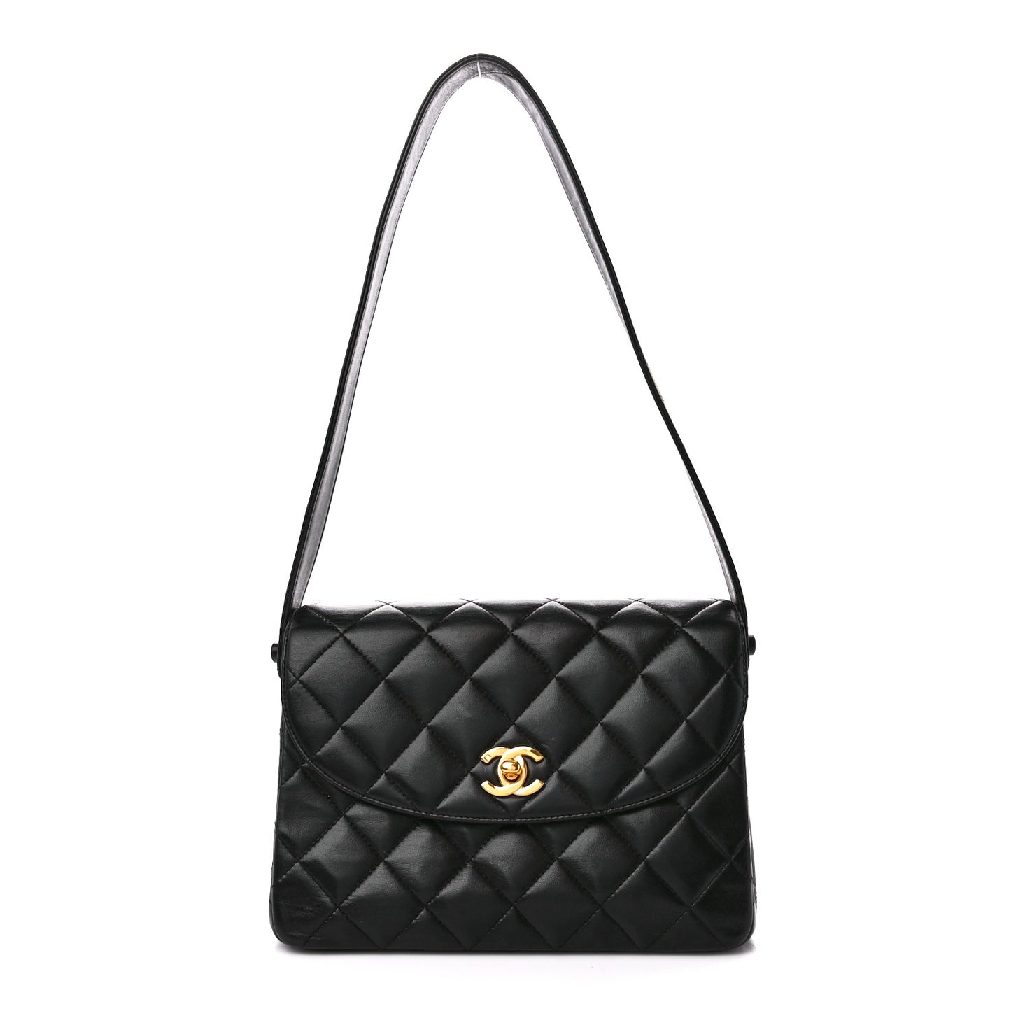 Lambskin Quilted CC Flap Shoulder Bag Black