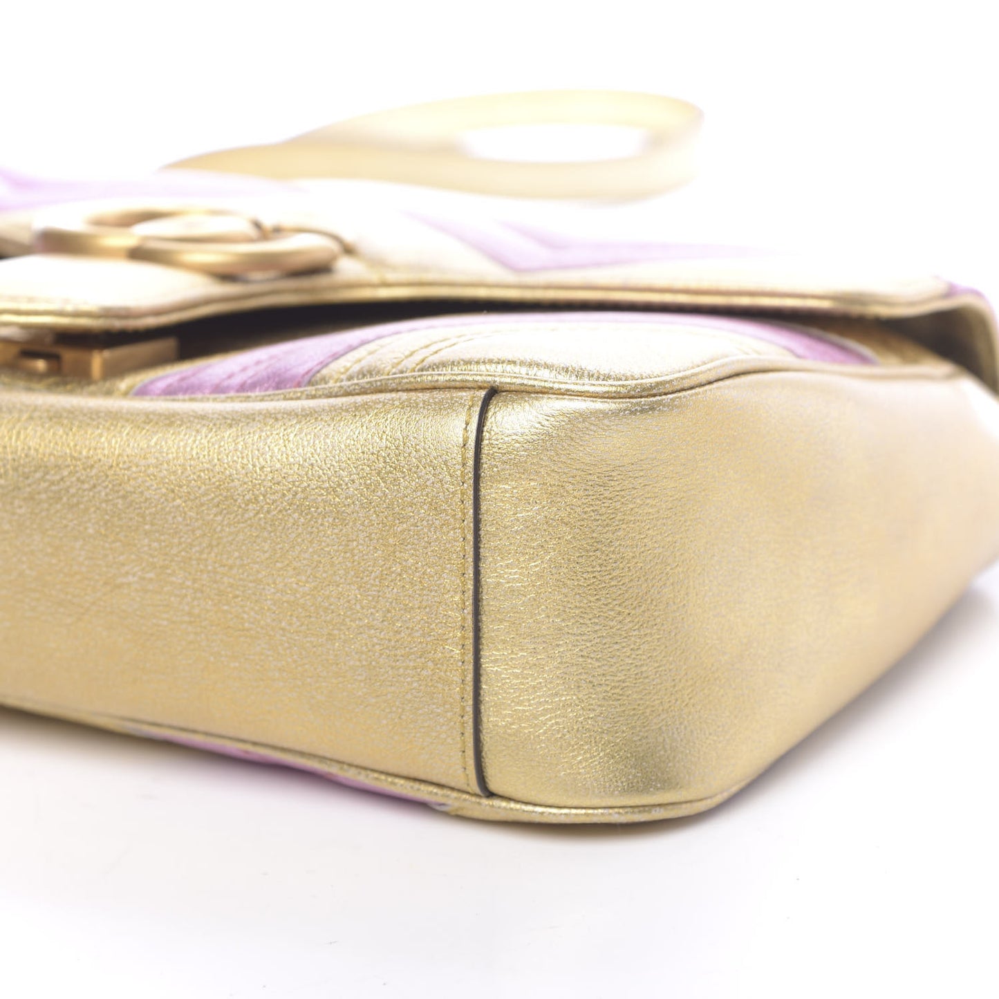 Metallic Calfskin Matelasse Small GG Marmont Shoulder Bag Gold Pink