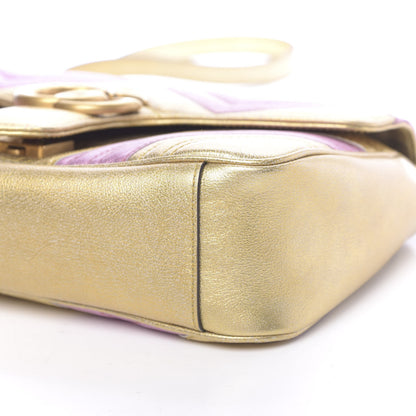 Gucci Metallic Calfskin Matelasse Small GG Marmont Shoulder Bag Gold Pink 10 of 11