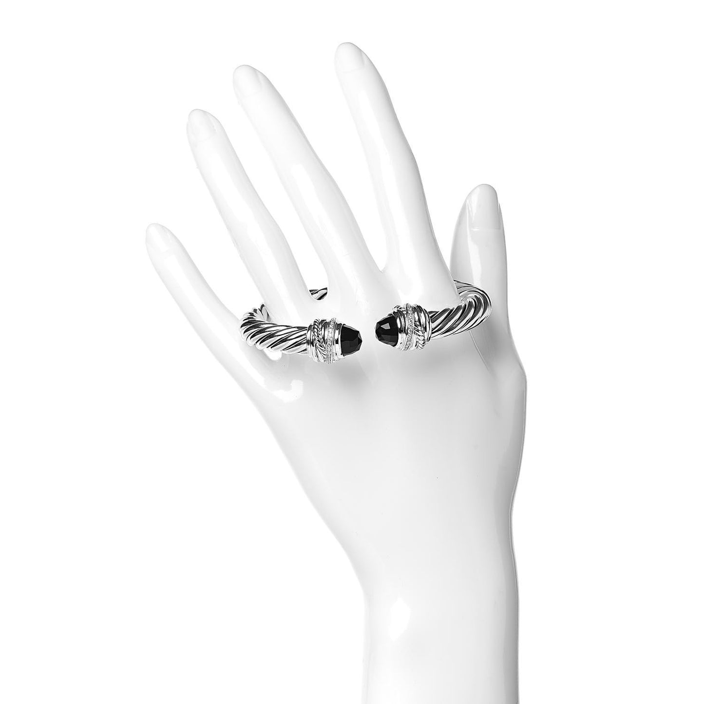 Sterling Silver Diamond Black Onyx 8.5mm Crossover Hinge Bracelet